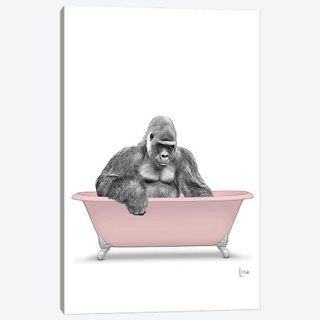 Gorilla In Pink Bathtub Canvas Print #LIP411} by Printable Lisa's Pets Art Print