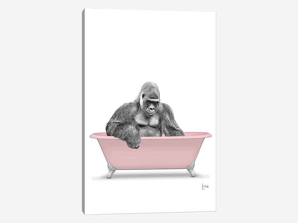 Gorilla In Pink Bathtub by Printable Lisa's Pets 1-piece Canvas Wall Art