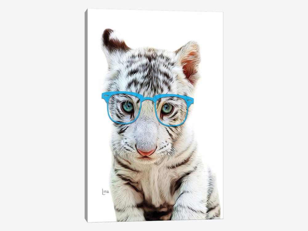 Tiger Puppy In Color With Blue Glasses by Printable Lisa's Pets 1-piece Canvas Wall Art