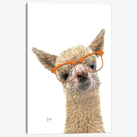 Llama, Alpaca In Color With Orange Glasses Canvas Print #LIP418} by Printable Lisa's Pets Canvas Print