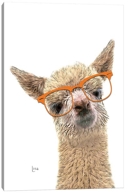 Llama, Alpaca In Color With Orange Glasses Canvas Art Print - Printable Lisa's Pets