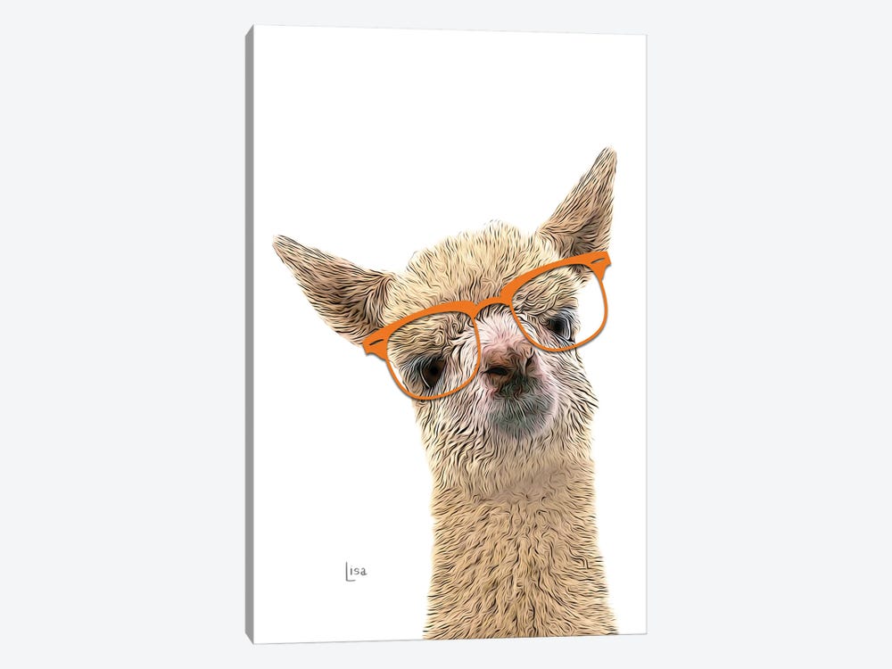 Llama, Alpaca In Color With Orange Glasses by Printable Lisa's Pets 1-piece Canvas Art Print