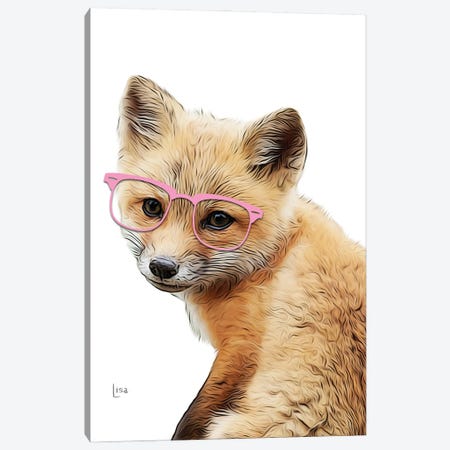 Color Fox Puppy With Pink Glasses Canvas Print #LIP420} by Printable Lisa's Pets Canvas Art