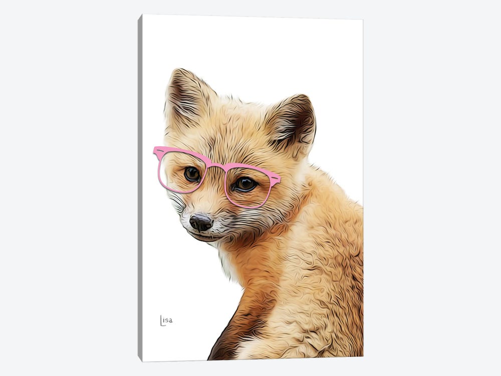 Color Fox Puppy With Pink Glasses by Printable Lisa's Pets 1-piece Canvas Art