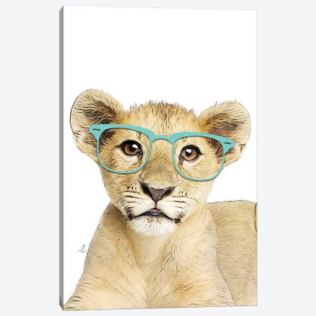 Color Lion Puppy With Blue Glasses Canvas Print #LIP424} by Printable Lisa's Pets Canvas Art Print