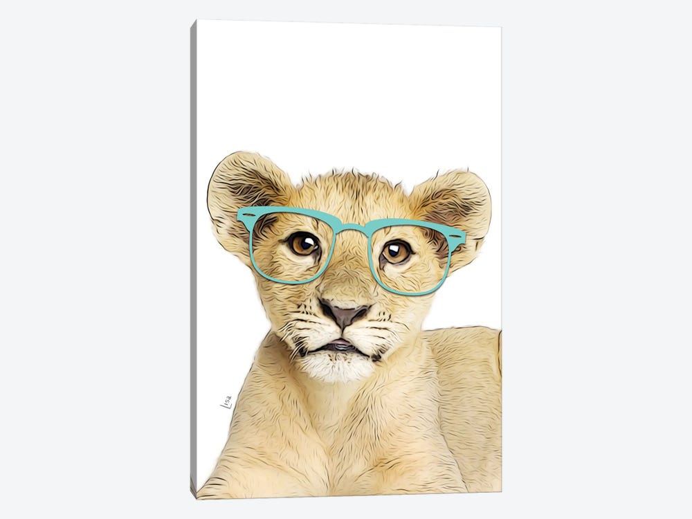 Color Lion Puppy With Blue Glasses by Printable Lisa's Pets 1-piece Canvas Art