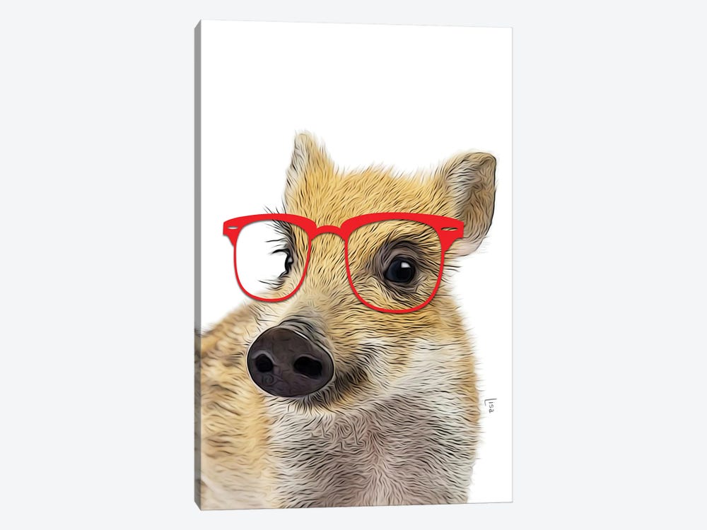 Color Boar Puppy With Red Glasses by Printable Lisa's Pets 1-piece Canvas Artwork