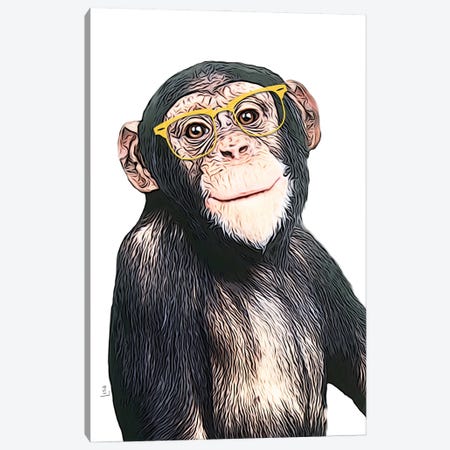 Chimpanzee In Color With Yellow Glasses Canvas Print #LIP427} by Printable Lisa's Pets Canvas Print