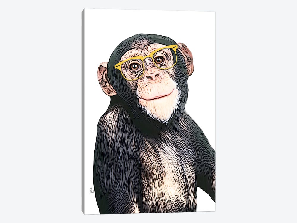 Chimpanzee In Color With Yellow Glasses by Printable Lisa's Pets 1-piece Canvas Art Print