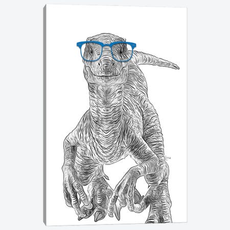 Velociraptor With Blue Glasses Canvas Print #LIP428} by Printable Lisa's Pets Canvas Artwork
