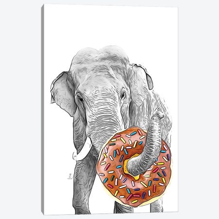 Elephant With Donut Canvas Print #LIP430} by Printable Lisa's Pets Art Print