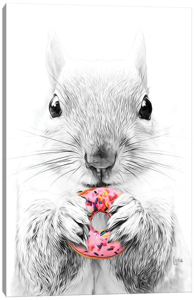 Squirrel With Donut Canvas Art Print - Rodent Art