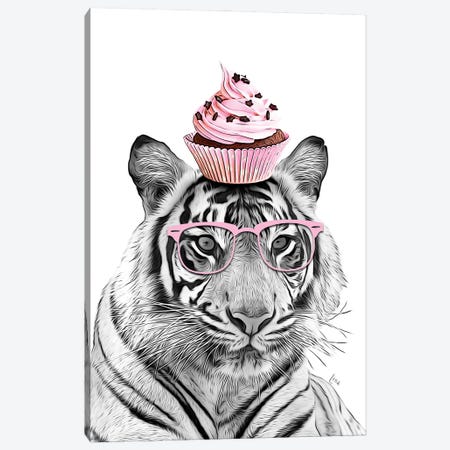 Tiger With Pink Glasses And Pink Cupcake Canvas Print #LIP433} by Printable Lisa's Pets Art Print