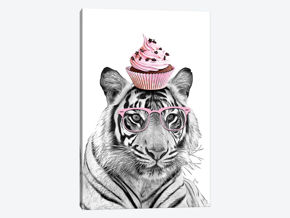 Tiger With Pink Glasses And Pink Cupcake by Printable Lisa's Pets 1-piece Canvas Artwork