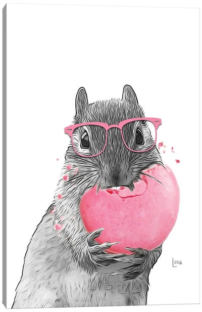 Squirrel With Pink Glasses And Pink Macaron Canvas Art Print - Rodent Art
