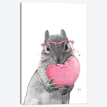 Squirrel With Pink Glasses And Pink Macaron Canvas Print #LIP434} by Printable Lisa's Pets Canvas Art