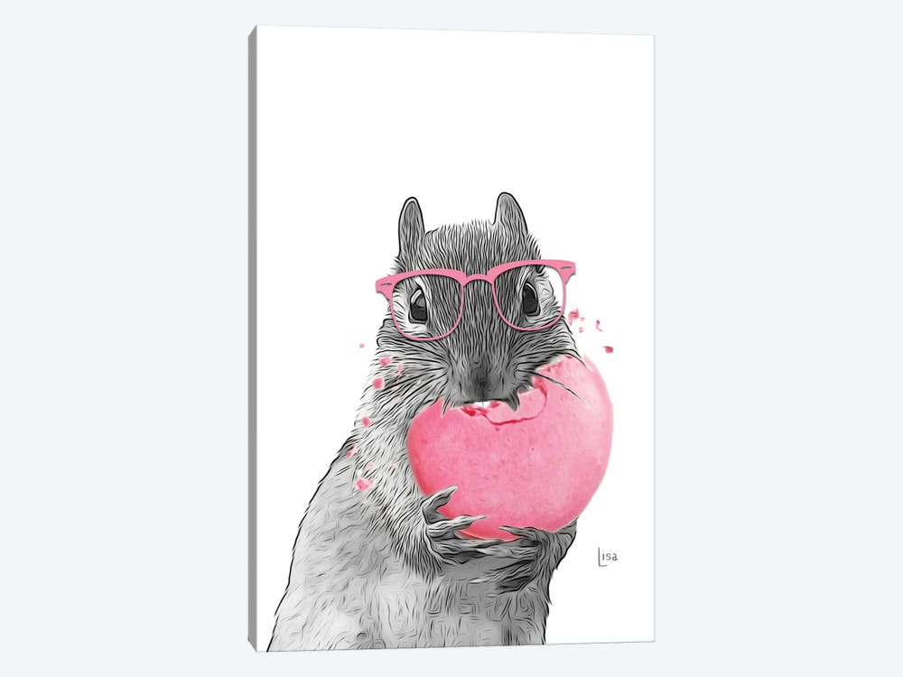 Squirrel With Pink Glasses And Pink Macaron by Printable Lisa's Pets 1-piece Canvas Art Print