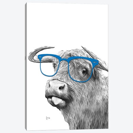 Funny Highland Cow With Blue Glasses Canvas Print #LIP436} by Printable Lisa's Pets Canvas Artwork