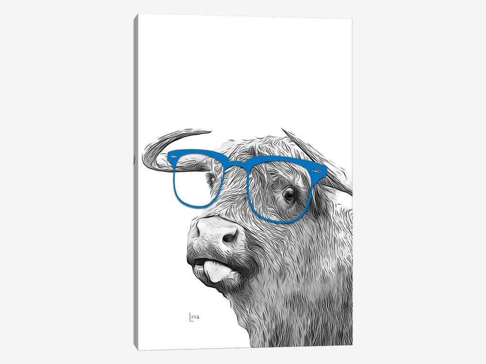 Funny Highland Cow With Blue Glasses by Printable Lisa's Pets 1-piece Art Print