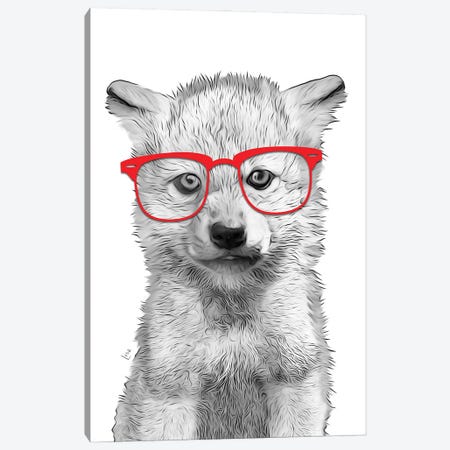 Wolf Puppy With Red Glasses Canvas Print #LIP439} by Printable Lisa's Pets Canvas Print