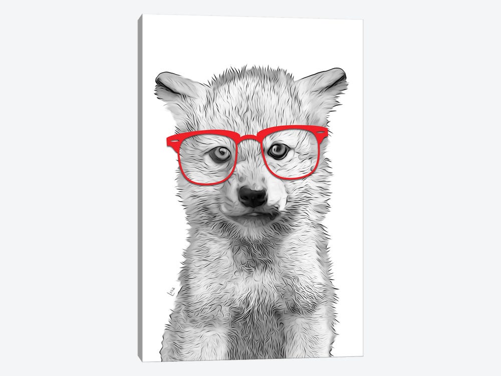 Wolf Puppy With Red Glasses by Printable Lisa's Pets 1-piece Canvas Wall Art