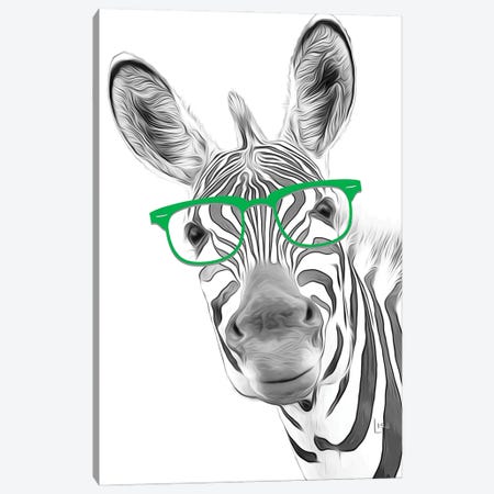 Zebra With Green Glasses Canvas Print #LIP43} by Printable Lisa's Pets Canvas Artwork
