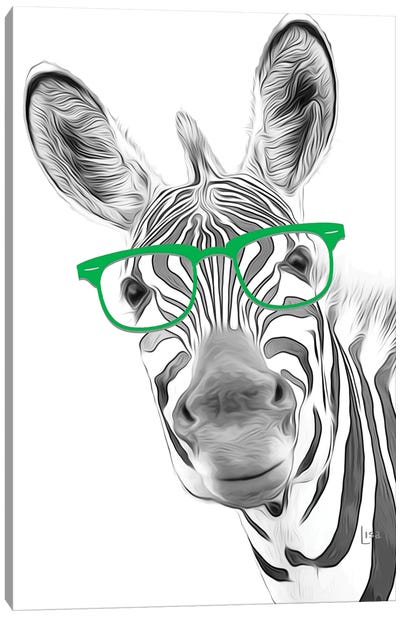 Zebra With Green Glasses Canvas Art Print - Zebra Art