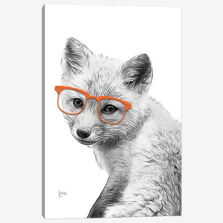 Fox Puppy With Orange Glasses Canvas Print #LIP440} by Printable Lisa's Pets Canvas Wall Art