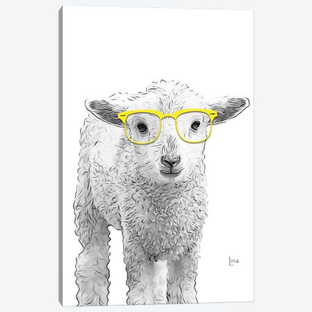 Lamb With Yellow Glasses Canvas Print #LIP441} by Printable Lisa's Pets Canvas Artwork