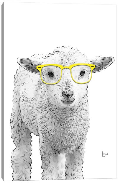 Lamb With Yellow Glasses Canvas Art Print - Sheep Art