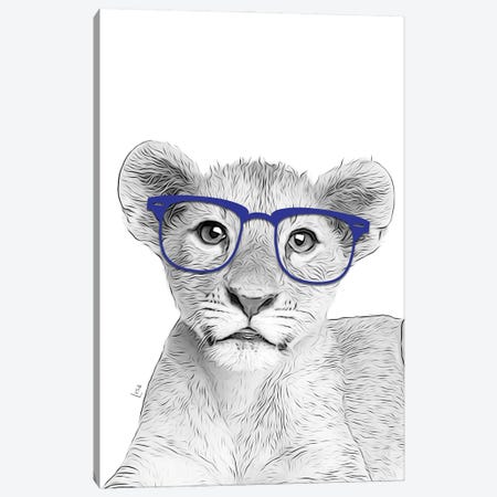 Lion Puppy With Blue Glasses Canvas Print #LIP442} by Printable Lisa's Pets Canvas Wall Art