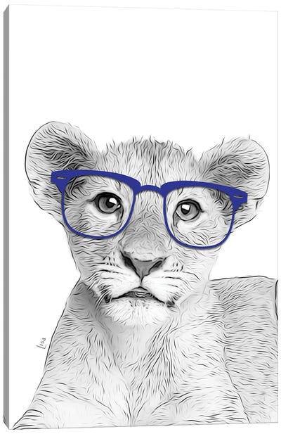 Lion Puppy With Blue Glasses Canvas Art Print - Printable Lisa's Pets