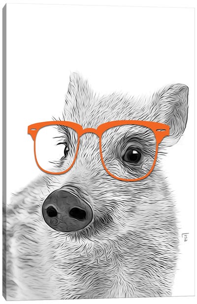 Wild Boar With Orange Glasses Canvas Art Print - Pig Art