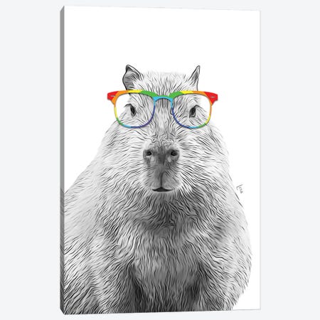 Capybara With Rainbow Glasses Canvas Print #LIP444} by Printable Lisa's Pets Art Print