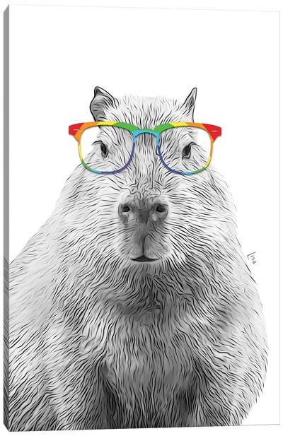 Capybara With Rainbow Glasses Canvas Art Print - Printable Lisa's Pets