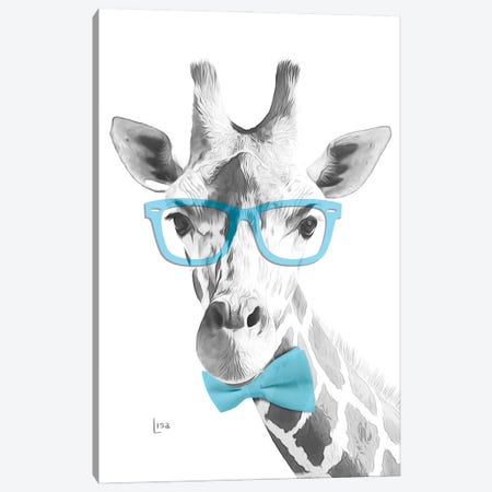 Giraffe With Glasses And Blue Bow Tie Canvas Print #LIP445} by Printable Lisa's Pets Art Print