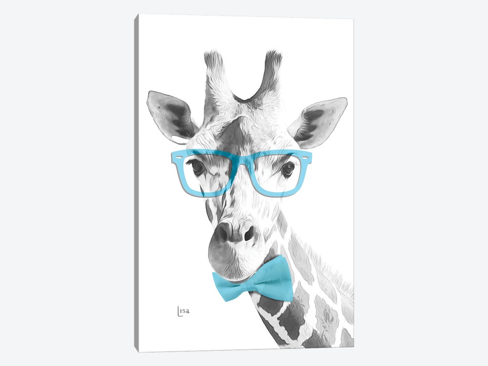 Giraffe With Glasses And Blue Bow Tie by Printable Lisa's Pets 1-piece Art Print