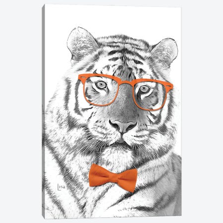 Tiger With Glasses And Orange Bow Tie Canvas Print #LIP446} by Printable Lisa's Pets Canvas Art Print