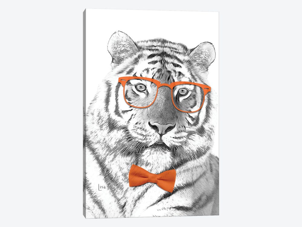 Tiger With Glasses And Orange Bow Tie by Printable Lisa's Pets 1-piece Canvas Wall Art