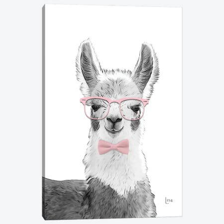 Llama With Glasses And Pink Bow Tie Canvas Print #LIP447} by Printable Lisa's Pets Art Print