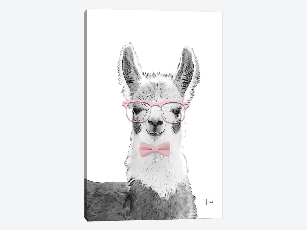Llama With Glasses And Pink Bow Tie by Printable Lisa's Pets 1-piece Canvas Print