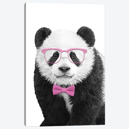 Panda With Glasses And Pink Bow Tie Canvas Print #LIP448} by Printable Lisa's Pets Canvas Wall Art