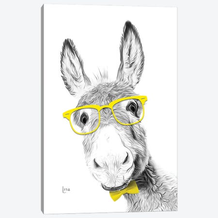 Donkey With Yellow Glasses And Bow Tie Canvas Print #LIP449} by Printable Lisa's Pets Canvas Art