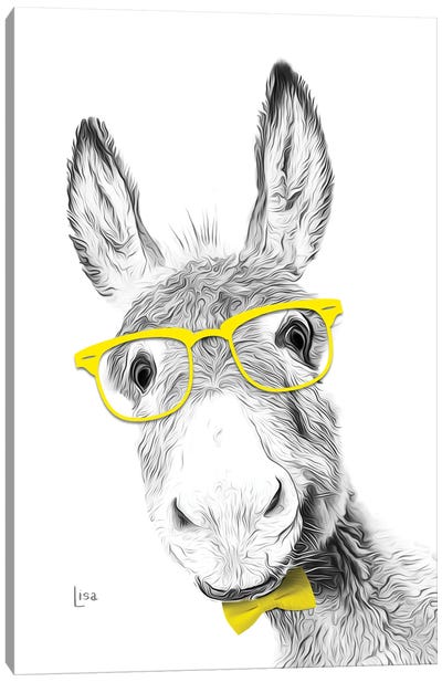 Donkey With Yellow Glasses And Bow Tie Canvas Art Print - Printable Lisa's Pets