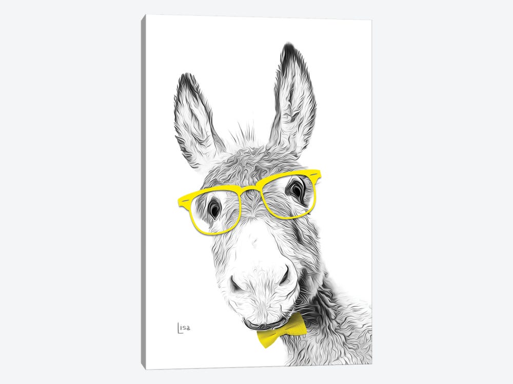 Donkey With Yellow Glasses And Bow Tie by Printable Lisa's Pets 1-piece Art Print