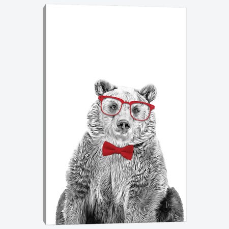Bear With Glasses And Red Bow Tie Canvas Print #LIP450} by Printable Lisa's Pets Canvas Print