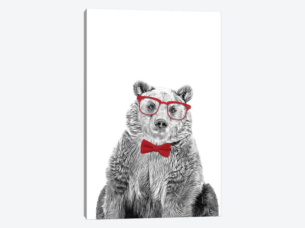 Bear With Glasses And Red Bow Tie by Printable Lisa's Pets 1-piece Canvas Art Print