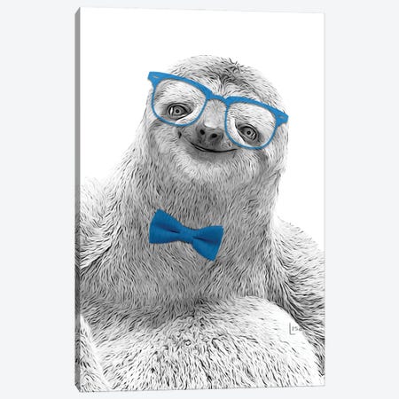 Sloth With Glasses And Blue Bow Tie Canvas Print #LIP451} by Printable Lisa's Pets Canvas Art Print