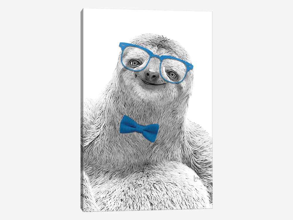 Sloth With Glasses And Blue Bow Tie by Printable Lisa's Pets 1-piece Canvas Artwork