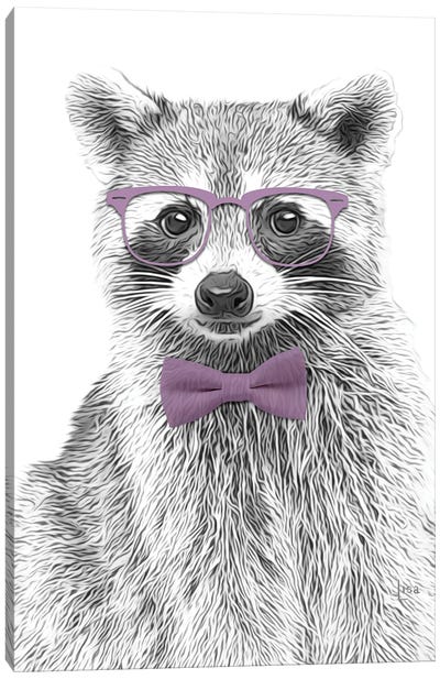 Raccoon With Glasses And Purple Bow Tie Canvas Art Print - Raccoon Art